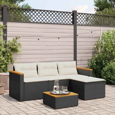 Vidaxl 3 Piece Patio Sofa Set With Cushions Black Poly Rattan In Black,beige