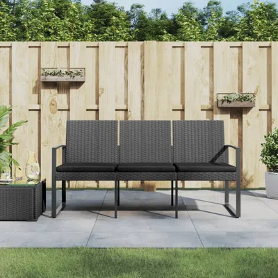 Vidaxl 3-seater Patio Bench With Cushions Dark Gray Pp Rattan