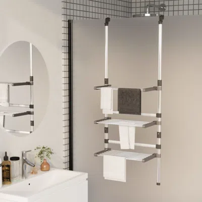 Vidaxl 3-tier Hanging Laundry Drying Rack Aluminum In Metallic