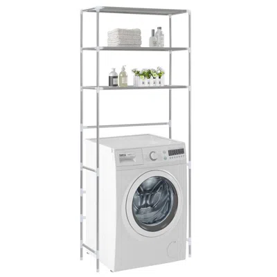 Vidaxl 3-tier Storage Rack Over Laundry Machine Silver 27.2"x11"x66.5" In Metallic