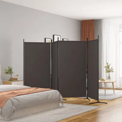 Vidaxl 4-panel Room Divider Brown 136.2"x70.9" Fabric In Black