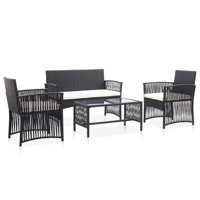 Vidaxl 4 Piece Garden Lounge Set With Cushion Poly Rattan Black, 46434
