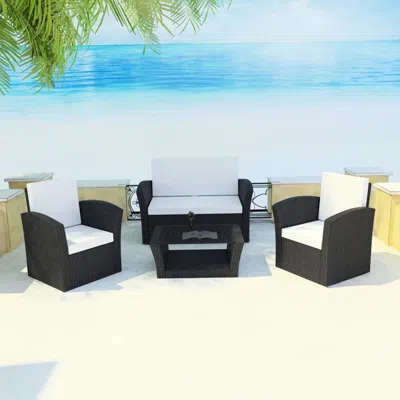 Vidaxl 4 Piece Garden Lounge Set With Cushions Poly Rattan Black, 42642