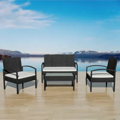 Vidaxl 4 Piece Garden Lounge Set With Cushions Poly Rattan Black, 42673