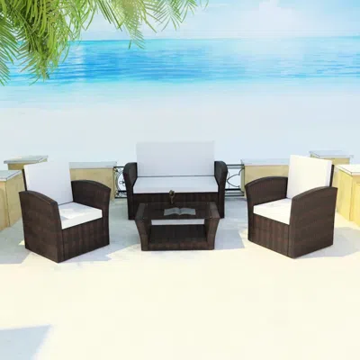 Vidaxl 4 Piece Garden Lounge Set With Cushions Poly Rattan Brown, 42641