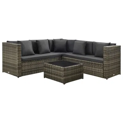 Vidaxl 4 Piece Garden Lounge Set With Cushions Poly Rattan Gray, 313131 In Black