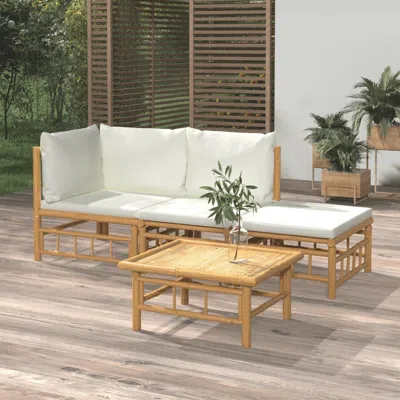 Vidaxl 4 Piece Patio Lounge Set With Cream White Cushions Bamboo In Brown
