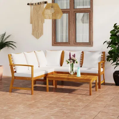 Vidaxl 4 Piece Patio Lounge Set With Cushion Cream Solid Acacia Wood In Brown