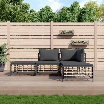 Vidaxl 4 Piece Patio Lounge Set With Cushions Anthracite Poly Rattan In Gray