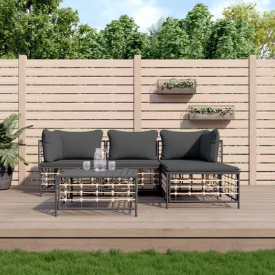 Vidaxl 4 Piece Patio Lounge Set With Cushions Anthracite Poly Rattan In Gray