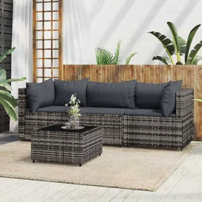 Vidaxl 4 Piece Patio Lounge Set With Cushions Gray Poly Rattan In Brown