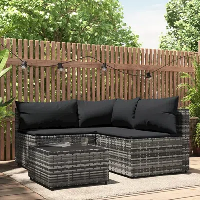 Vidaxl 4 Piece Patio Lounge Set With Cushions Gray Poly Rattan In Black