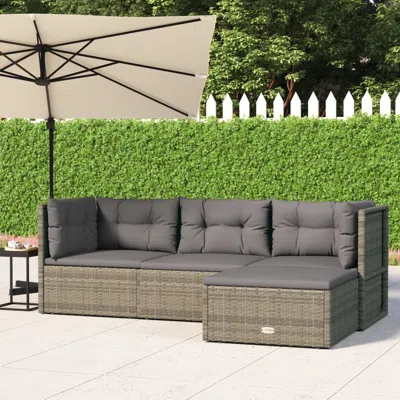Vidaxl 4 Piece Patio Lounge Set With Cushions Gray Poly Rattan