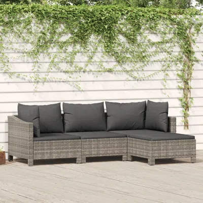 Vidaxl 4 Piece Patio Lounge Set With Cushions Gray Poly Rattan