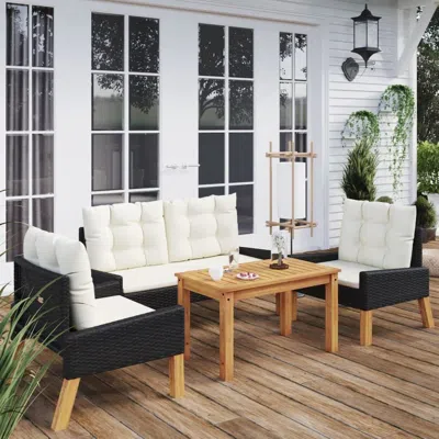 Vidaxl 4 Piece Patio Lounge Set With Cushions Poly Rattan And Solid Wood In White