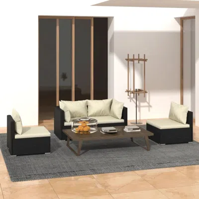 Vidaxl 4 Piece Patio Lounge Set With Cushions Poly Rattan Black