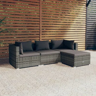 Vidaxl 4 Piece Patio Lounge Set With Cushions Poly Rattan Gray