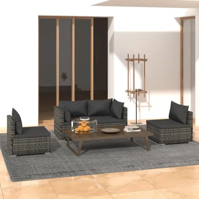 Vidaxl 4 Piece Patio Lounge Set With Cushions Poly Rattan Gray In Black