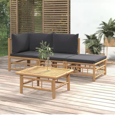 Vidaxl 4 Piece Patio Lounge Set With Dark Gray Cushions Bamboo In Brown