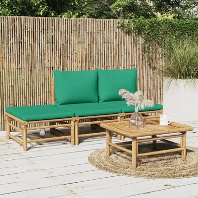 Vidaxl 4 Piece Patio Lounge Set With Green Cushions Bamboo In Brown