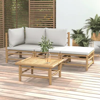 Vidaxl 4 Piece Patio Lounge Set With Light Gray Cushions Bamboo In Brown