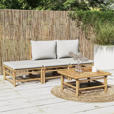 Vidaxl 4 Piece Patio Lounge Set With Light Gray Cushions Bamboo In Brown