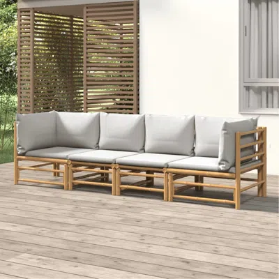 Vidaxl 4 Piece Patio Lounge Set With Light Gray Cushions Bamboo In Neutral