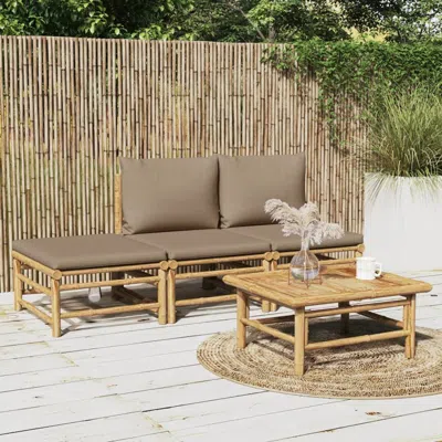 Vidaxl 4 Piece Patio Lounge Set With Taupe Cushions Bamboo In Neutral