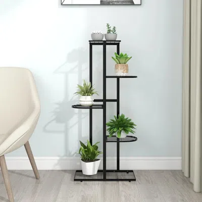 Vidaxl 5-floor Flower Stand 16.9"x8.7"x38.6" Black Metal