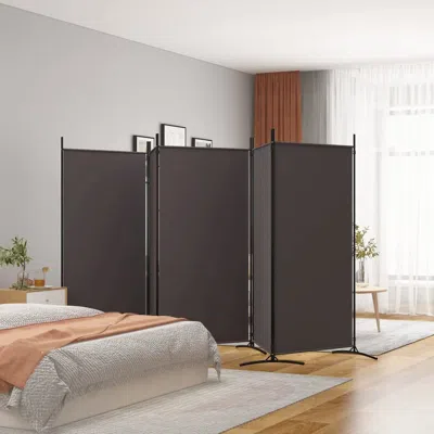 Vidaxl 5-panel Room Divider Brown 170.5"x70.9" Fabric In Black