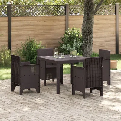Vidaxl 5 Piece Garden Dining Set Poly Rattan In Brown
