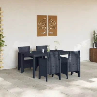 Vidaxl 5 Piece Garden Dining Set With Cushions Poly Rattan In Anthracite,gray