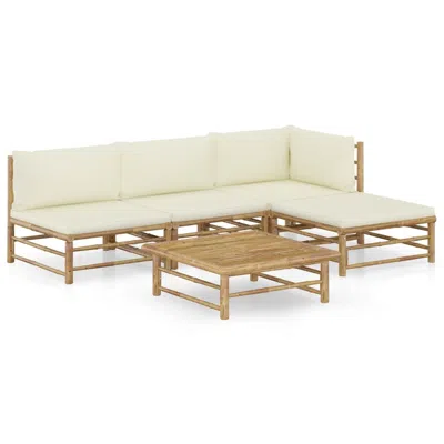 Vidaxl 5 Piece Garden Lounge Set With Cream White Cushions Bamboo 8191