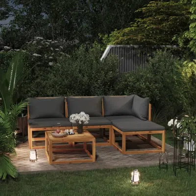 Vidaxl 5 Piece Garden Lounge Set With Cushion Solid Acacia Wood, 3057602 In Gray