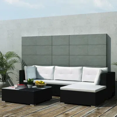 Vidaxl 5 Piece Garden Lounge Set With Cushions Poly Rattan Black, 42100 In Neutral