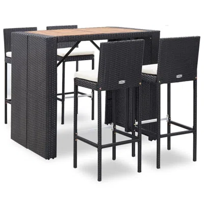 Vidaxl 5 Piece Outdoor Bar Set Poly Rattan And Acacia Wood Black, 49564