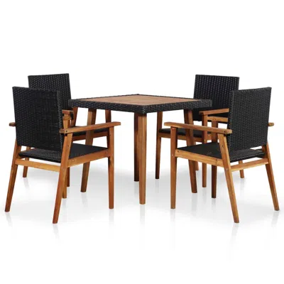 Vidaxl 5 Piece Outdoor Dining Set Poly Rattan Black And Brown, 44074