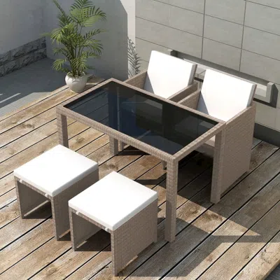 Vidaxl 5 Piece Outdoor Dining Set With Cushions Poly Rattan Beige, 42555 In Neutral