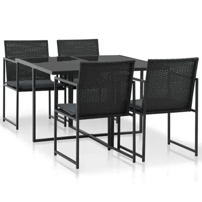 Vidaxl 5 Piece Outdoor Dining Set With Cushions Poly Rattan Black, 44443