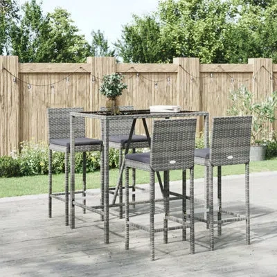 Vidaxl 5 Piece Patio Bar Set With Cushions Gray Poly Rattan
