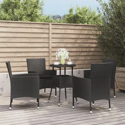 Vidaxl 5 Piece Patio Bistro Set With Cushions Black Poly Rattan