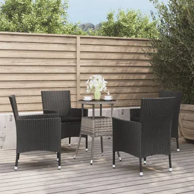 Vidaxl 5 Piece Patio Bistro Set With Cushions Black Poly Rattan In Gray