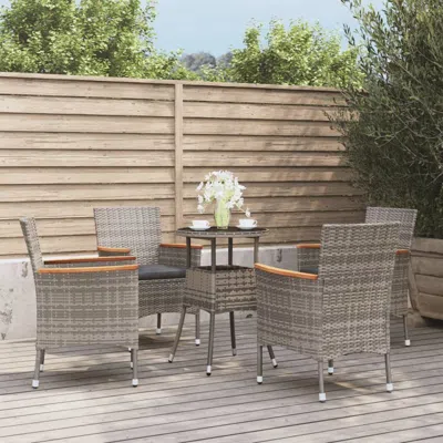 Vidaxl 5 Piece Patio Bistro Set With Cushions Gray Poly Rattan In Brown