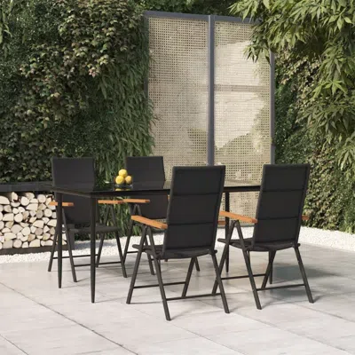 Vidaxl 5 Piece Patio Dining Set Black And Brown Poly Rattan