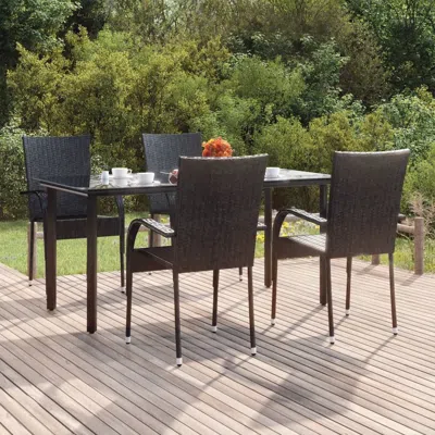 Vidaxl 5 Piece Patio Dining Set Black Poly Rattan In Green