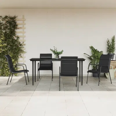 Vidaxl 5 Piece Patio Dining Set Black Steel And Textilene