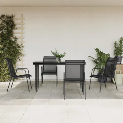 Vidaxl 5 Piece Patio Dining Set Black Steel And Textilene