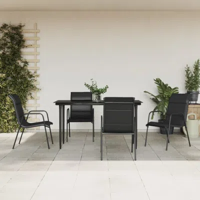 Vidaxl 5 Piece Patio Dining Set Black Steel And Textilene