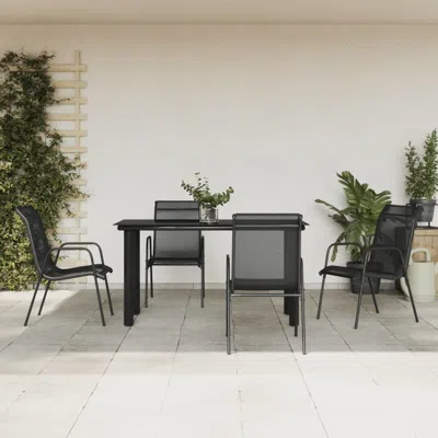 Vidaxl 5 Piece Patio Dining Set Black Steel And Textilene In Gray