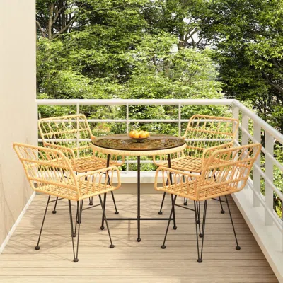 Vidaxl 5 Piece Patio Dining Set Poly Rattan In Brown